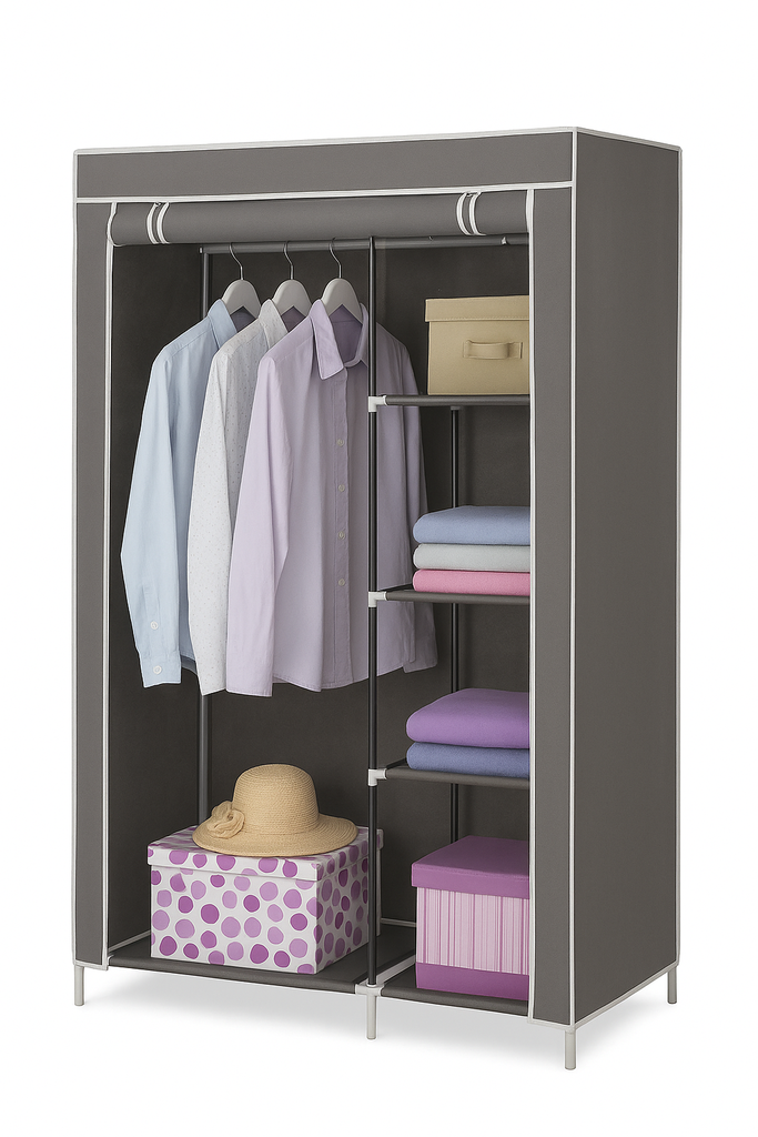 PENDERIE GRAND FORMAT 110X45X168 CM MIX NOIR/BLEU/MARRON/GRIS