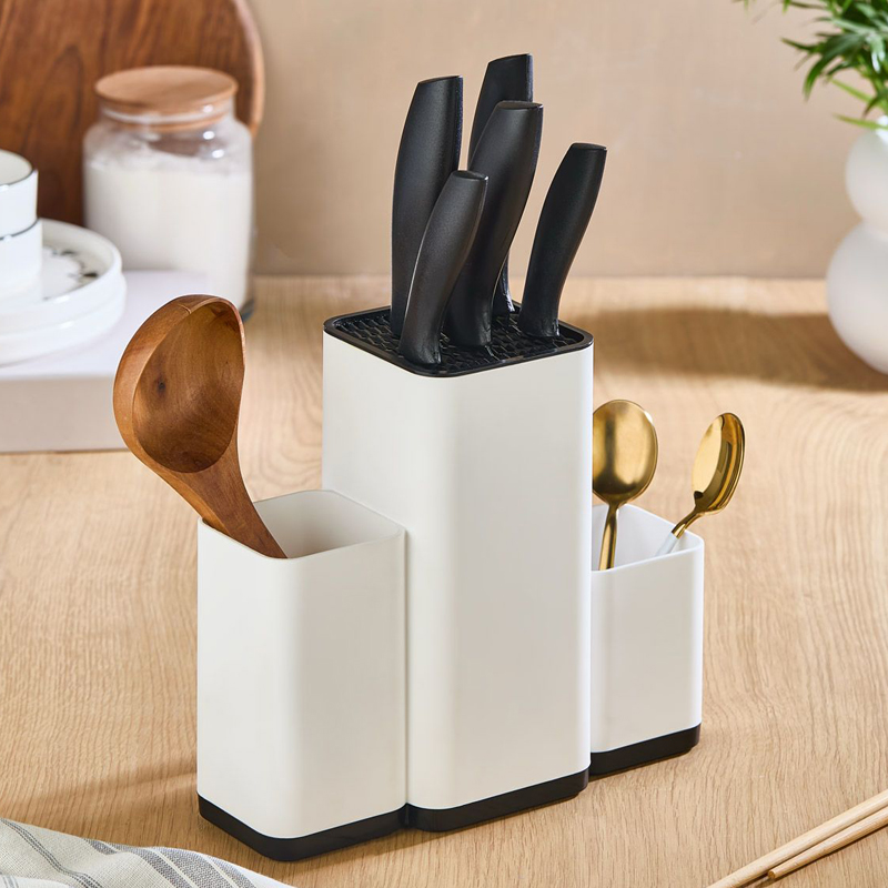 RANGE COUVERTS + COUTEAUX 12x23x21 CM MIX BLANC / GRIS