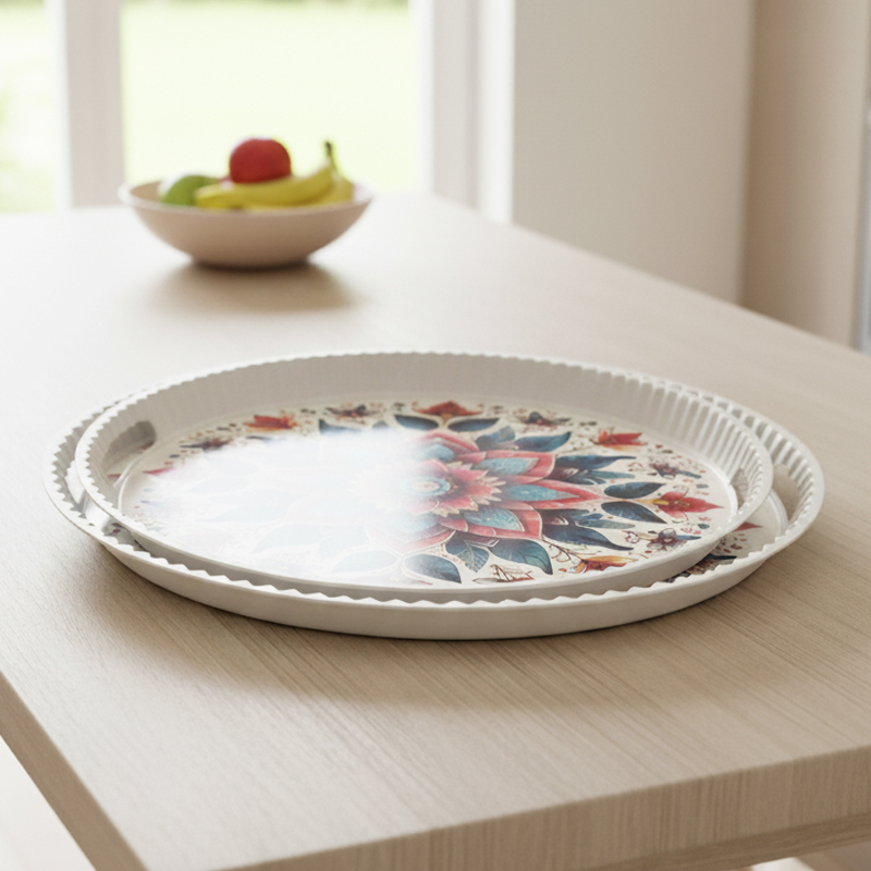 SET 2 PLATEAUX DECO PLASTIQUE 45X32 + 39X31 CM BLANC