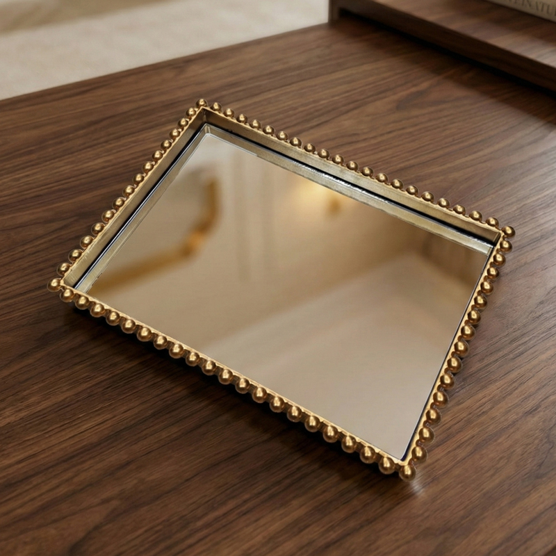 Plateau déco plastique + mirroir 29x26 cm modèle OR