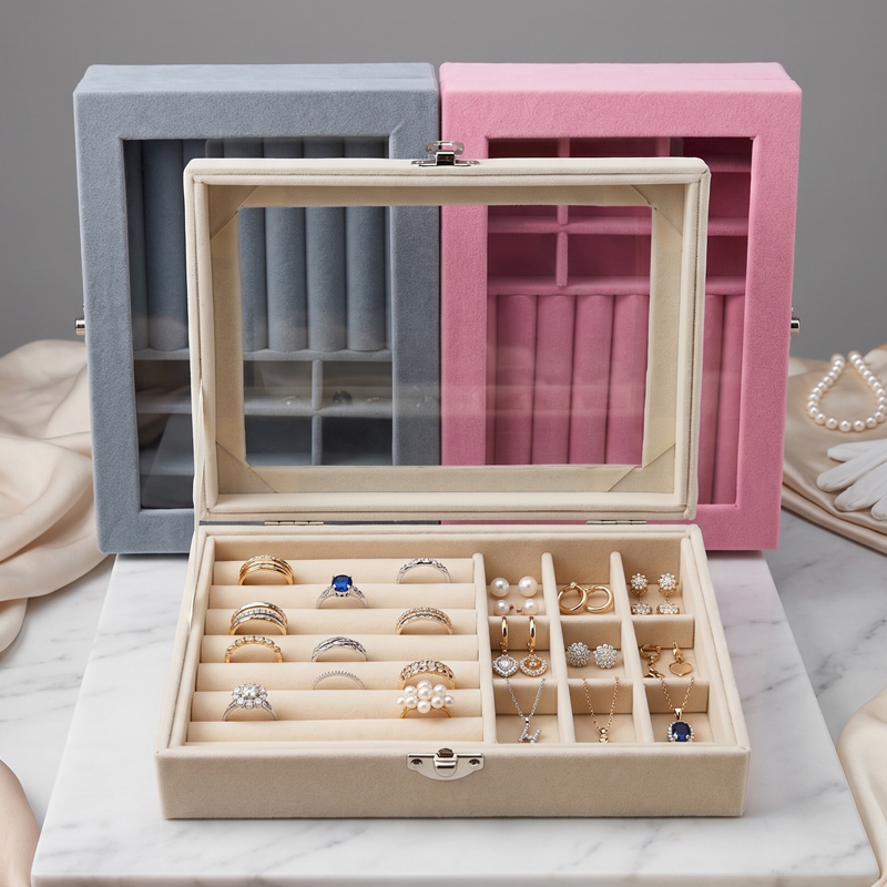 BOITE A BIJOUX 20X15 CM MIX ROSE/GRIS
