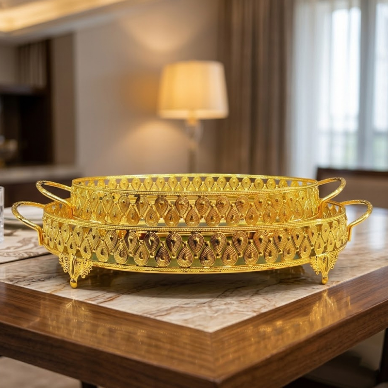 SET 2 PLATEAUX DECO MIRROIR 30 CM + 35 CM MODELE OR