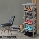 MEUBLE CHAUSSURES 5 NIVEAUX 80X28X25 CM GRIS