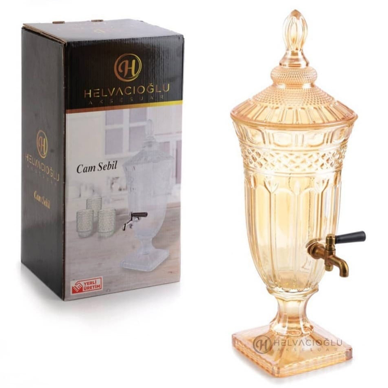 RECIPIENT VERRE AVEC ROBINET TRANSPARENT/DORE/GRIS