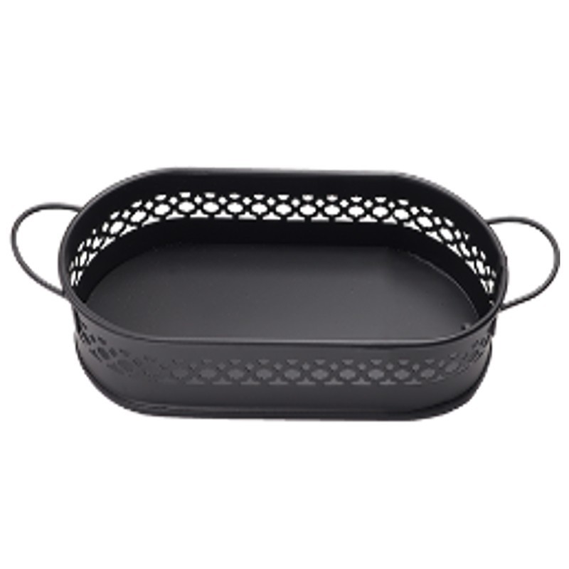 PLATEAU OVAL DECORATIF METAL 26 X 12,5 X 5,5 CM (NOIR)