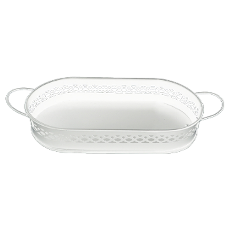 PLATEAU OVAL DECORATIF METAL  26 X 12,5 X 5,5 CM (BLANC)