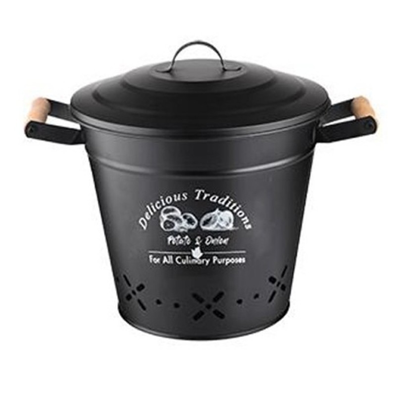 RANGEMENT METAL LEGUMES AVEC POIGNEE EN BOIS 8 LITRES (NOIR)