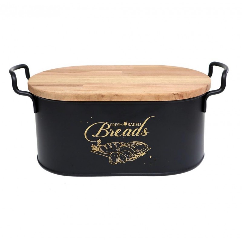 BOITE A PAIN METAL COUVERCLE BOIS 33X20X16 CM (NOIR)