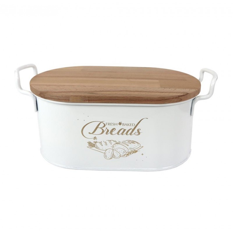 BOITE A PAIN METAL COUVERCLE BOIS 33X20X16 CM (BLANC)