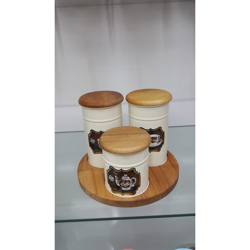 SET 3 BOITES EPICES METAL/ BOIS 2X500 CC +1X300 CC