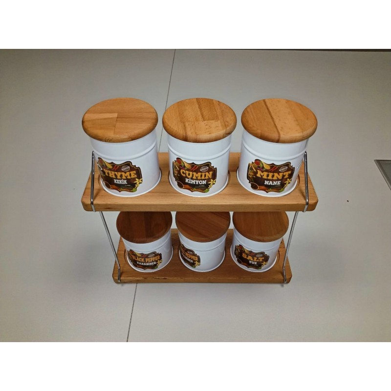 SET 6 BOITES EPICES METAL/ BOIS 2 NIVEAUX 6X300 CC