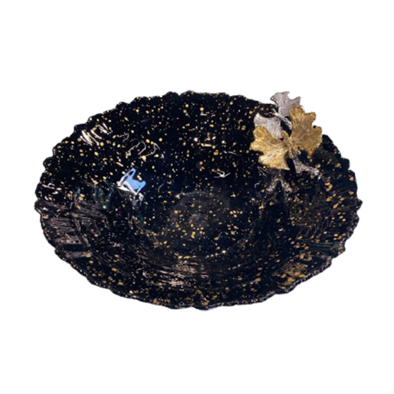 ASSIETTE DE FRUIT VERRE 30CM BLANC-NOIR
