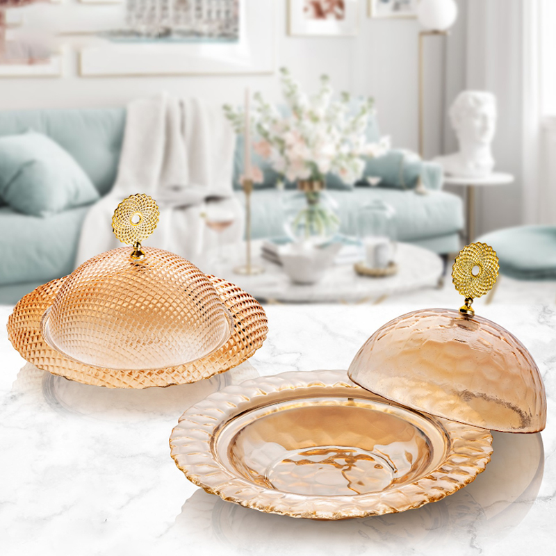 ASSIETTE DECORATIVE VERRE AVEC COUVERCLE 22CM