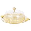 BOITE A GATEAU VERRE COUVERCLE PLASTIQUE ARGENT-OR 33CM