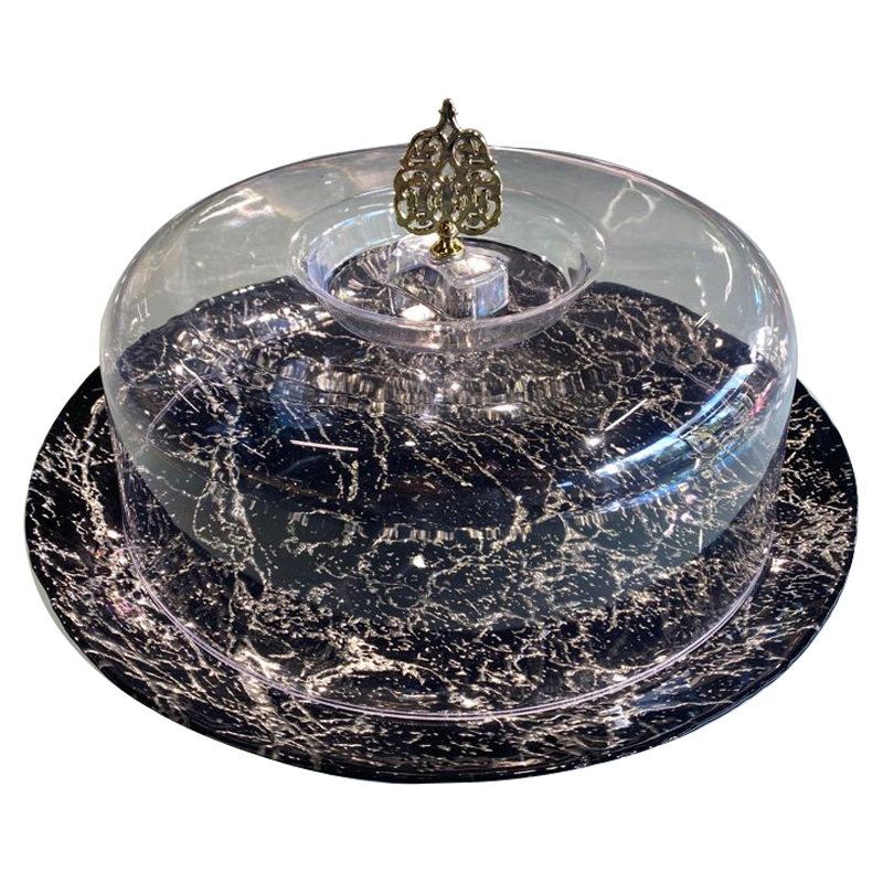 BOITE À GATEAU VERRE COUVERCLE PLASTIQUE 33CM BLANC-NOIR