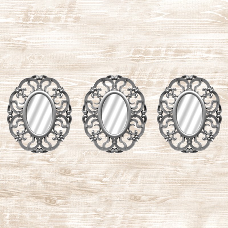 SET 3 PCS MIROIRS MURALE 29 CM OR-ARGENT
