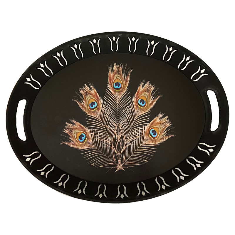 PLATEAU DECO OVAL NOIR 45 X 35 CM