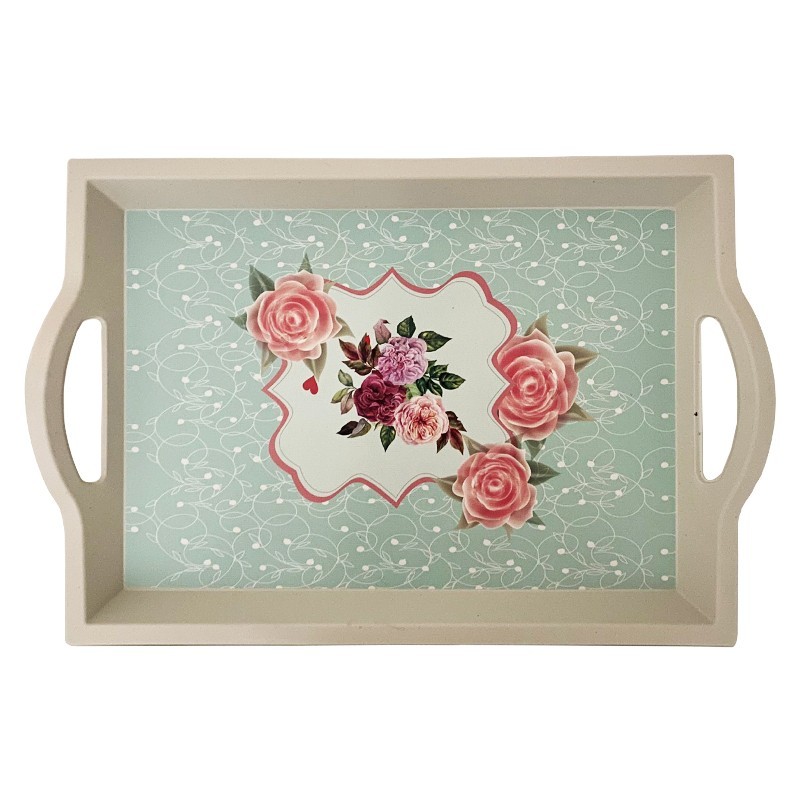 PLATEAU DECO RECTANGLE BLANC AVEC ANSE 43 X 29 CM