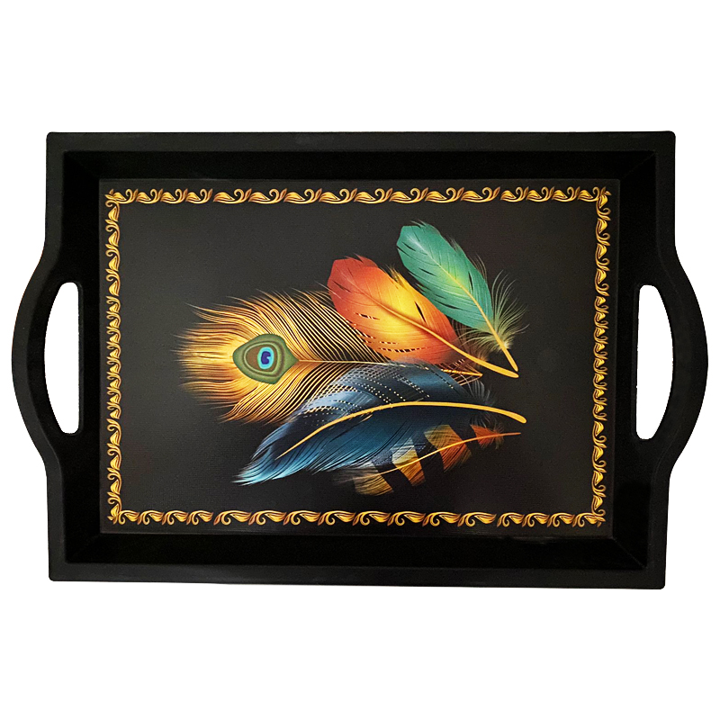 PLATEAU DECO NOIR  RECTANGLE AVEC ANSE 43 X 29 CM