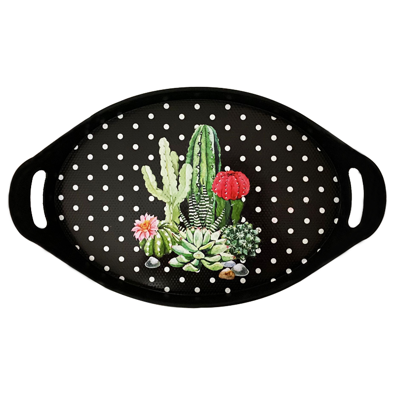 PLATEAU DECO PLASTIQUE OVAL NOIR 45X28 CM 