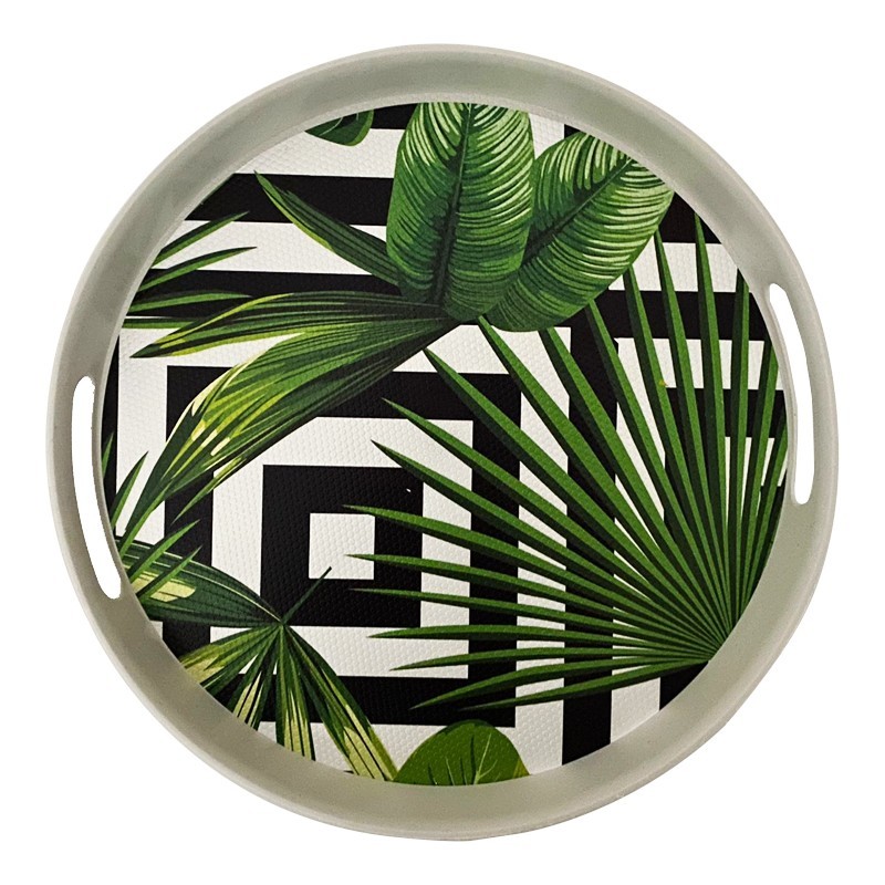 PLATEAU DECO ROND BLANC AVEC DESIGN COLORES 35 CM