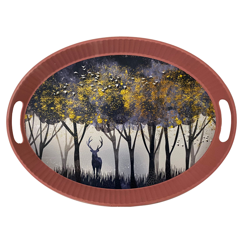 PLATEAU OVAL AVEC ANSE BLANC-NOIR 42 X 31 CM