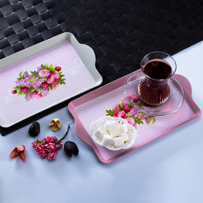PLATEAU DECO MIX:MENTHE-ROSE-BLANC 24 X 14 CM