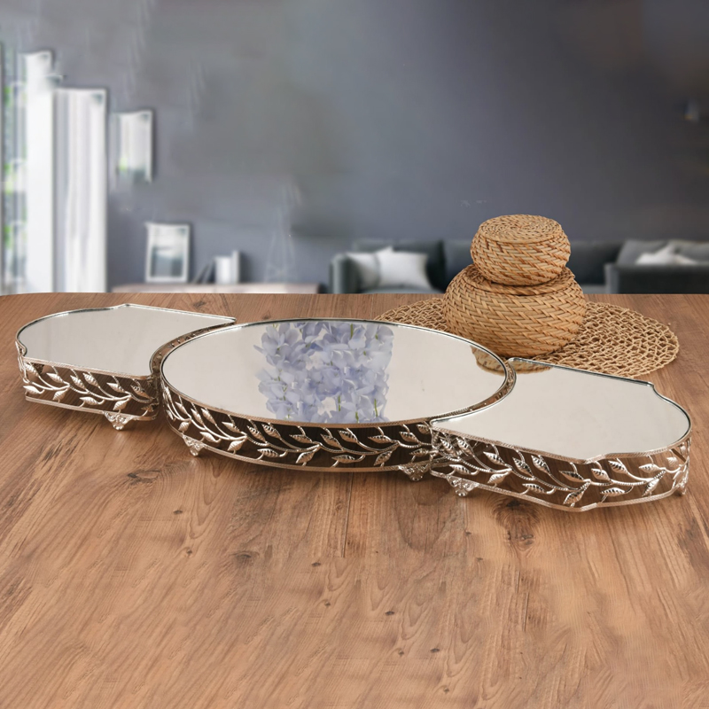 SET 3 PLATEAU DECO 84 CM MIX OR-ARGENT
