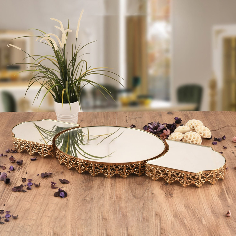 SET 3 PLATEAU DECO 84 CM MIX OR-ARGENT