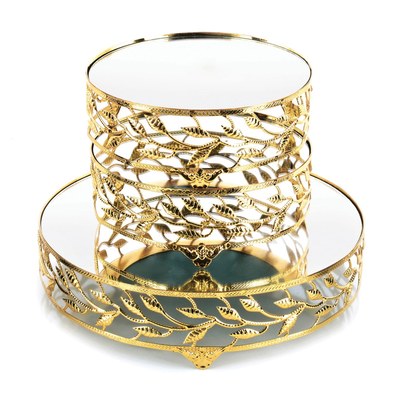 SET 3 PLATEAUX DECO (2X20CM 1X30CM) MIX OR-ARGENT