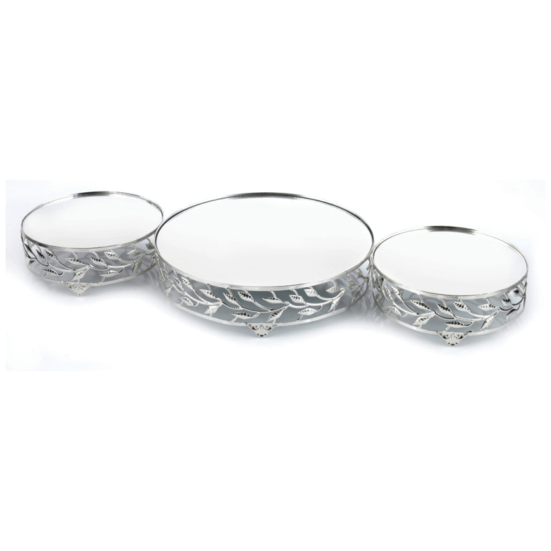 SET 3 PLATEAUX DECO (2X20CM 1X30CM) ARGENT