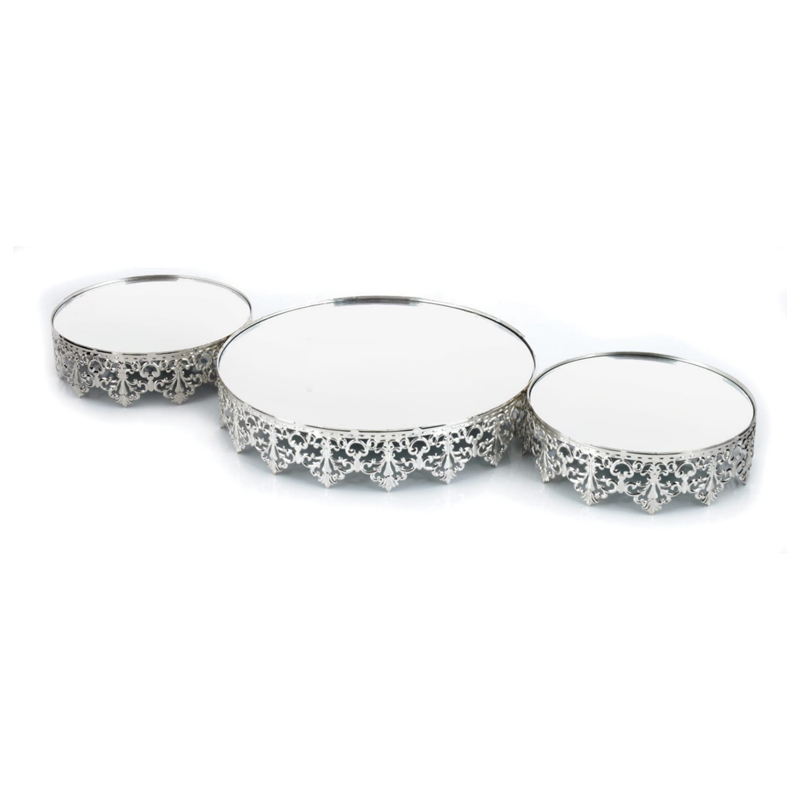 SET 3 PLATEAUX DECO (2X20CM 1X30CM) ARGENT