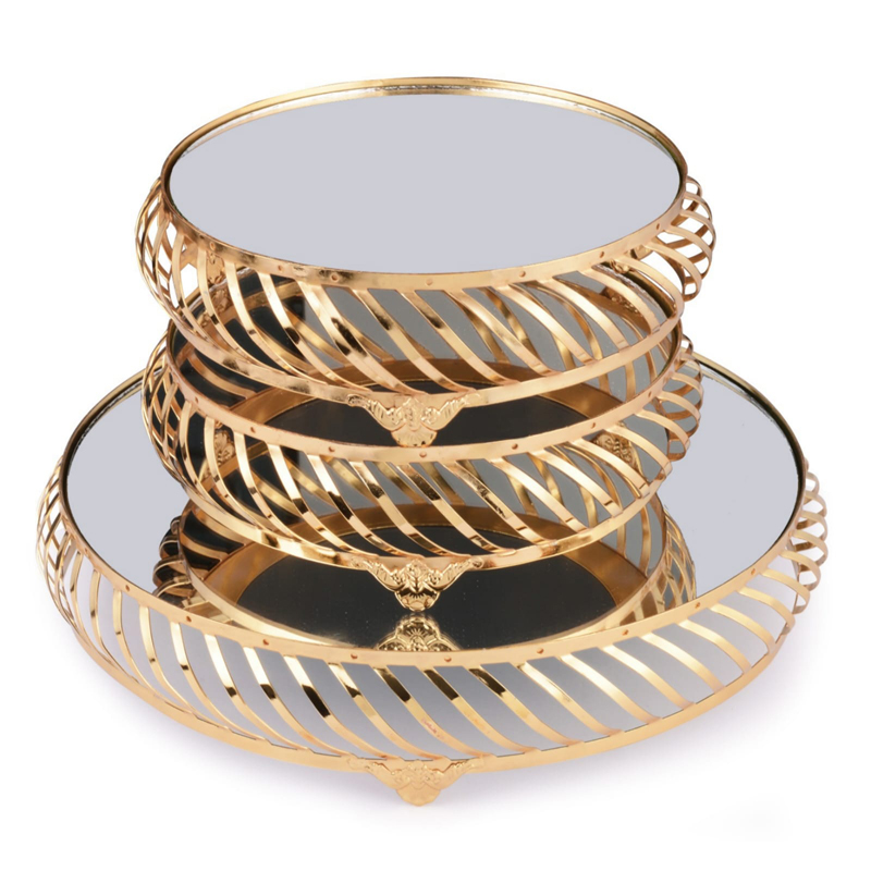 SET 3 PLATEAUX DECO (2X20CM 1X30CM) MIX OR-ARGENT