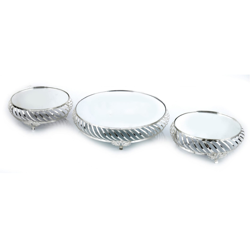 SET 3 PLATEAUX DECO (2X20CM 1X30CM) ARGENT