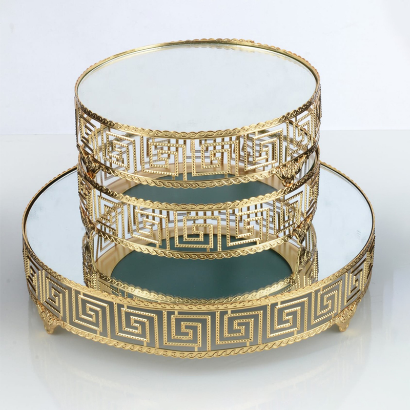 SET 3 PLATEAUX DECO (2X20CM 1X30CM) MIX OR-ARGENT