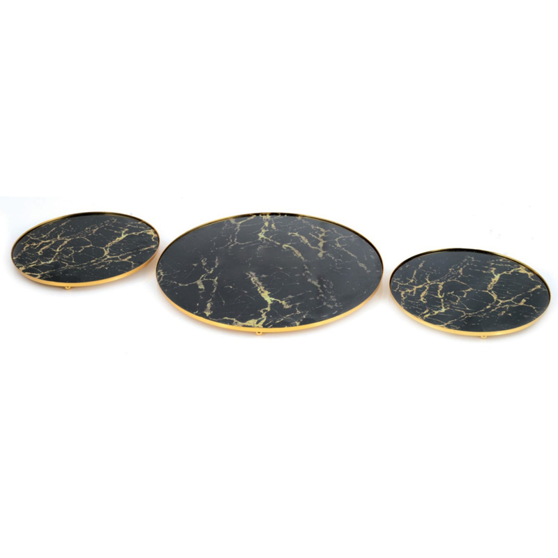 SET 3 PLATEAUX DECO (2X20CM 1X30CM) DESIGN MARBRE OR