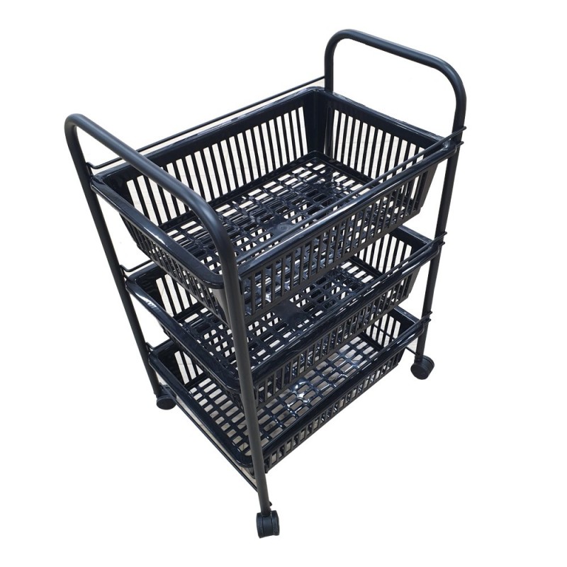 ETAGERE CUISINE ROULETTE 3 NIVEAUX NOIR