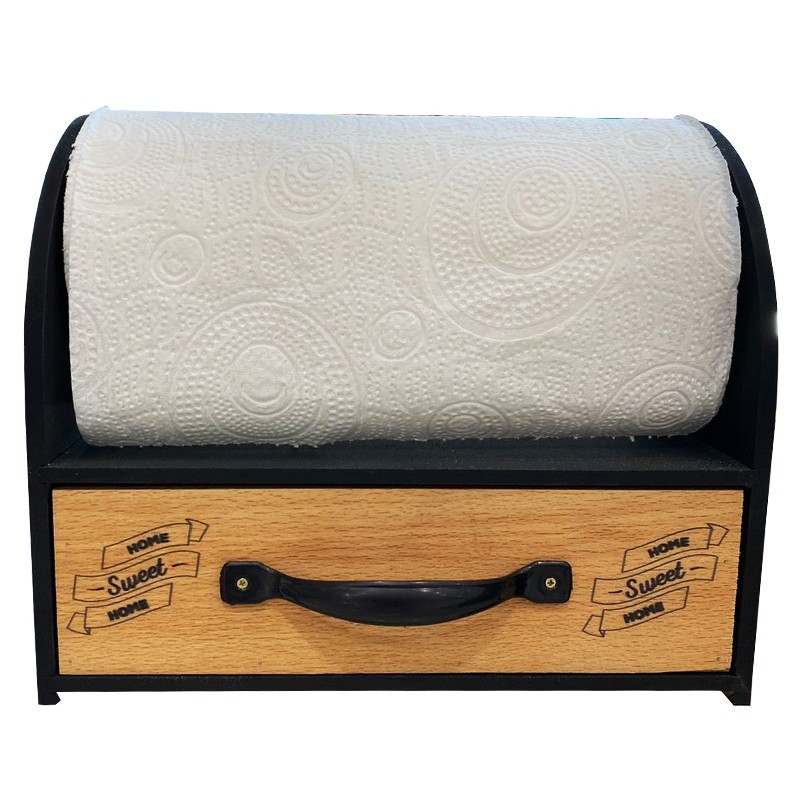 RANGEMENT BOIS PORTE PAPIER + TIROIR - 22 X 18 CM