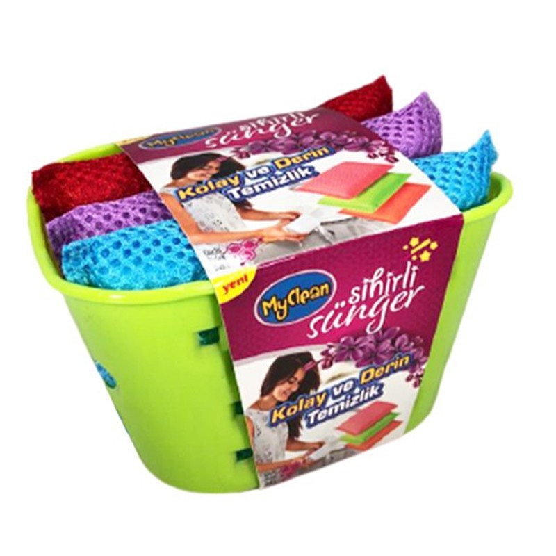 ENSEMBLE D'EPONGES 3 PIECES AVEC BOITE COULEURS MIX
