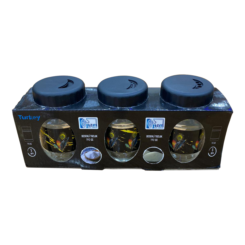 SET 3 POTS EPICES 190 CC COUVERCLE NOIR