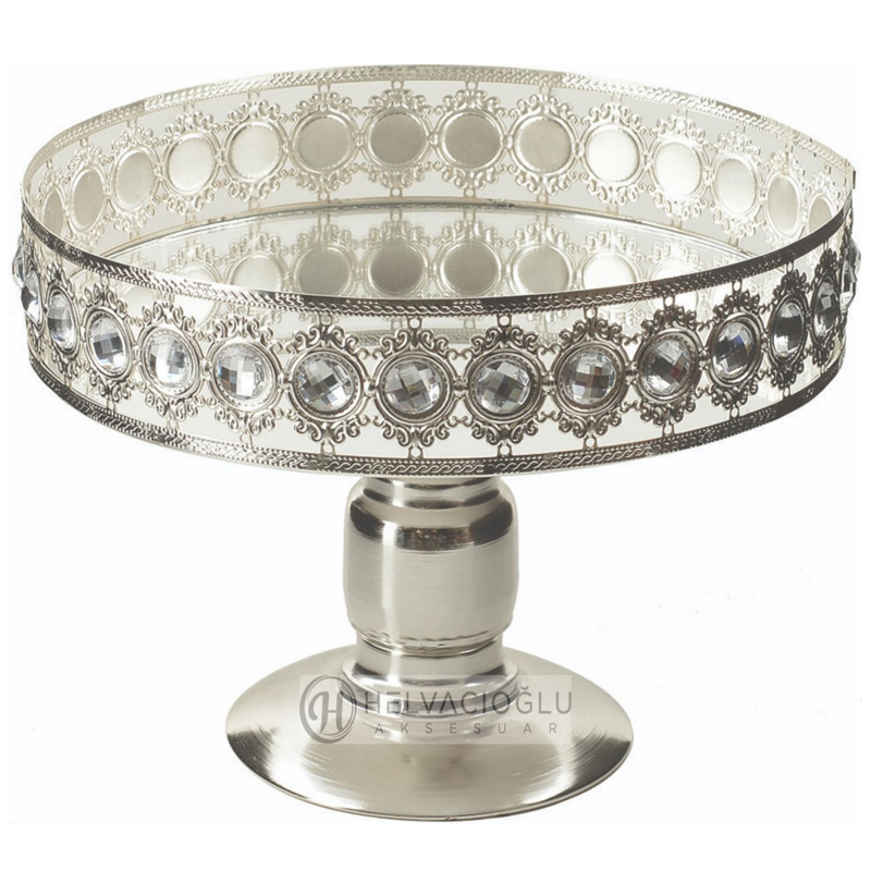 PLATEAU DE PRESENTATION AVEC PIED 25 CM ARGENT