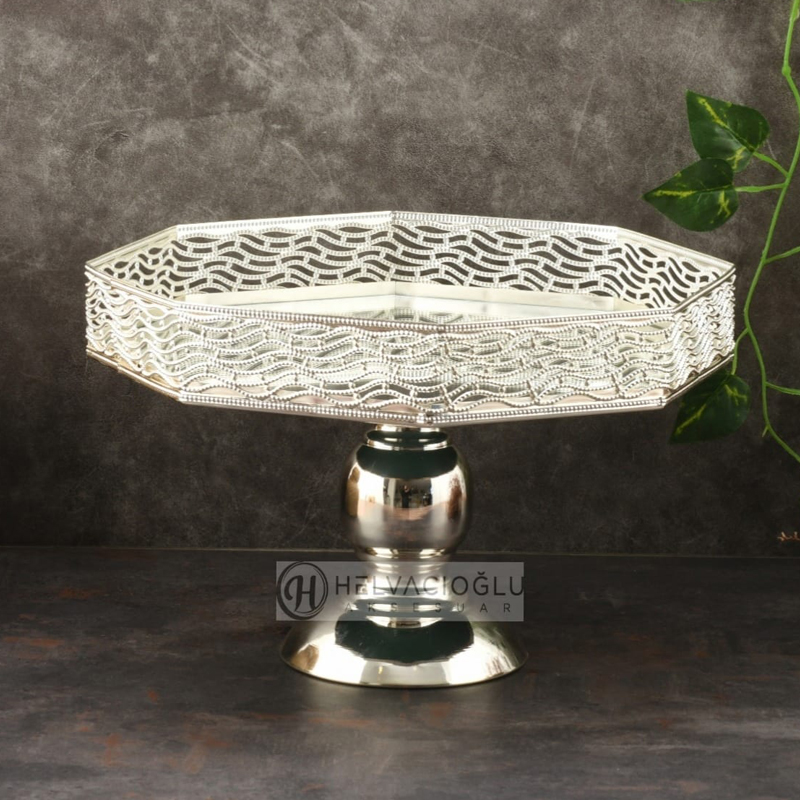 PLATEAU DE PRESENTATION AVEC PIED 25 CM ARGENT