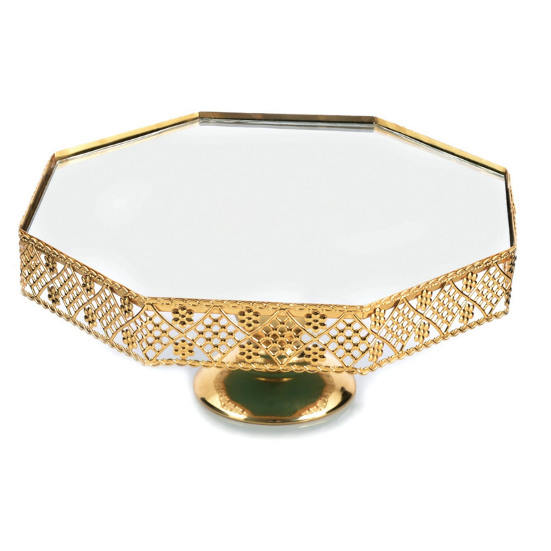 PLATEAU DE PRESENTATION AVEC PIED 30 CM MIX OR-ARGENT