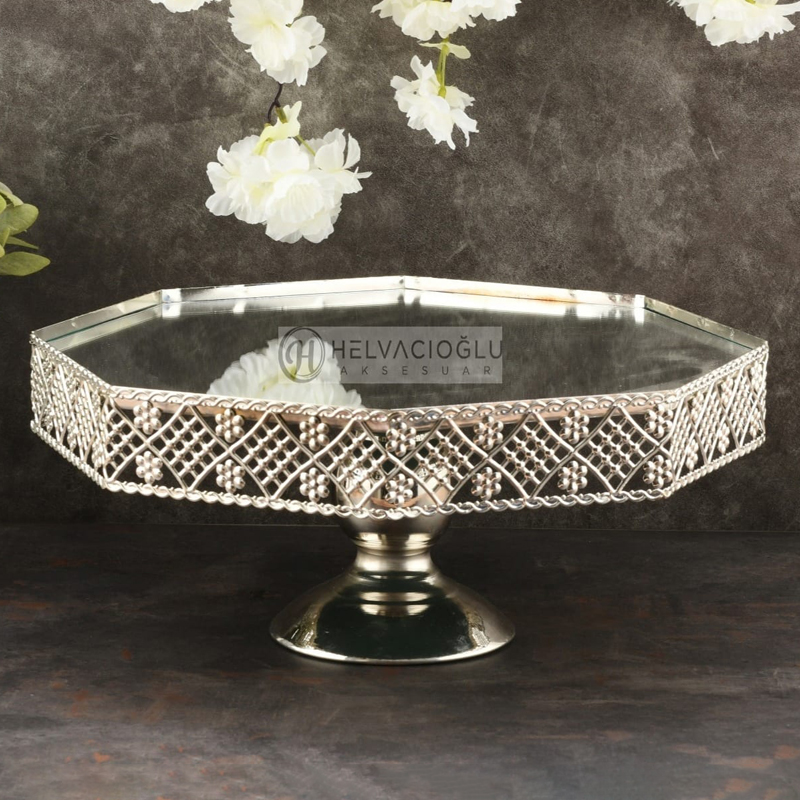 PLATEAU DE PRESENTATION AVEC PIED 30 CM ARGENT