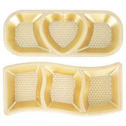 [ZYT0356] PLATEAU APERITIF 3 COMPARTIMENTS PLASTIQUE 27X10 CM COULEUR OR 