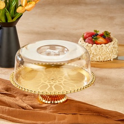 [SN17-015] PORTE CAKE AVEC PIED 29X20 CM PLASTIQUE MODELE OR