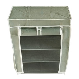 [GU34-017] RANGE CHAUSSURES 4 NIVEAUX METAL + POLYESTER 72X60X30 CM COULEUR VERT-GRIS
