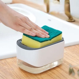 [GU24-010] DISTRIBUTEUR LIQUIDE VAISSELLE + EPONGE 14X9 CM MODELE INOX