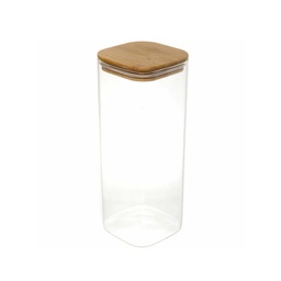 [GU45-002] POT VERRE BOROSILICATE COUVERCLE CARRE BAMBOO 8 X 20 CM
