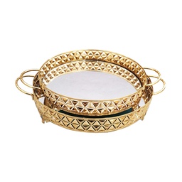 [153.ROTA.3994] SET 2 PLATEAUX DECO METAL ROND 30 &amp; 35 CM MODELE OR